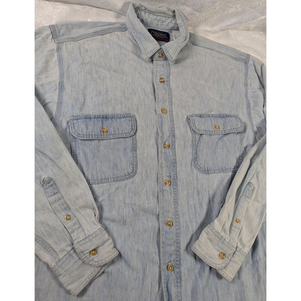 Vintage Colonial Sportswear Denim Shirt Mens L Light Wash Button Up 90s